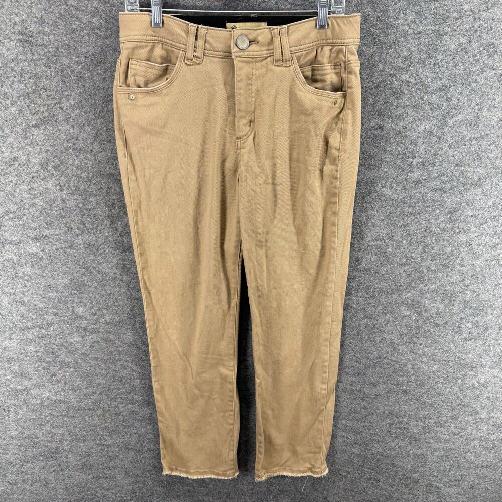 Democracy Pants Women 8 Brown Mid Rise Flat Front Chino Pockets Tapered Cotton